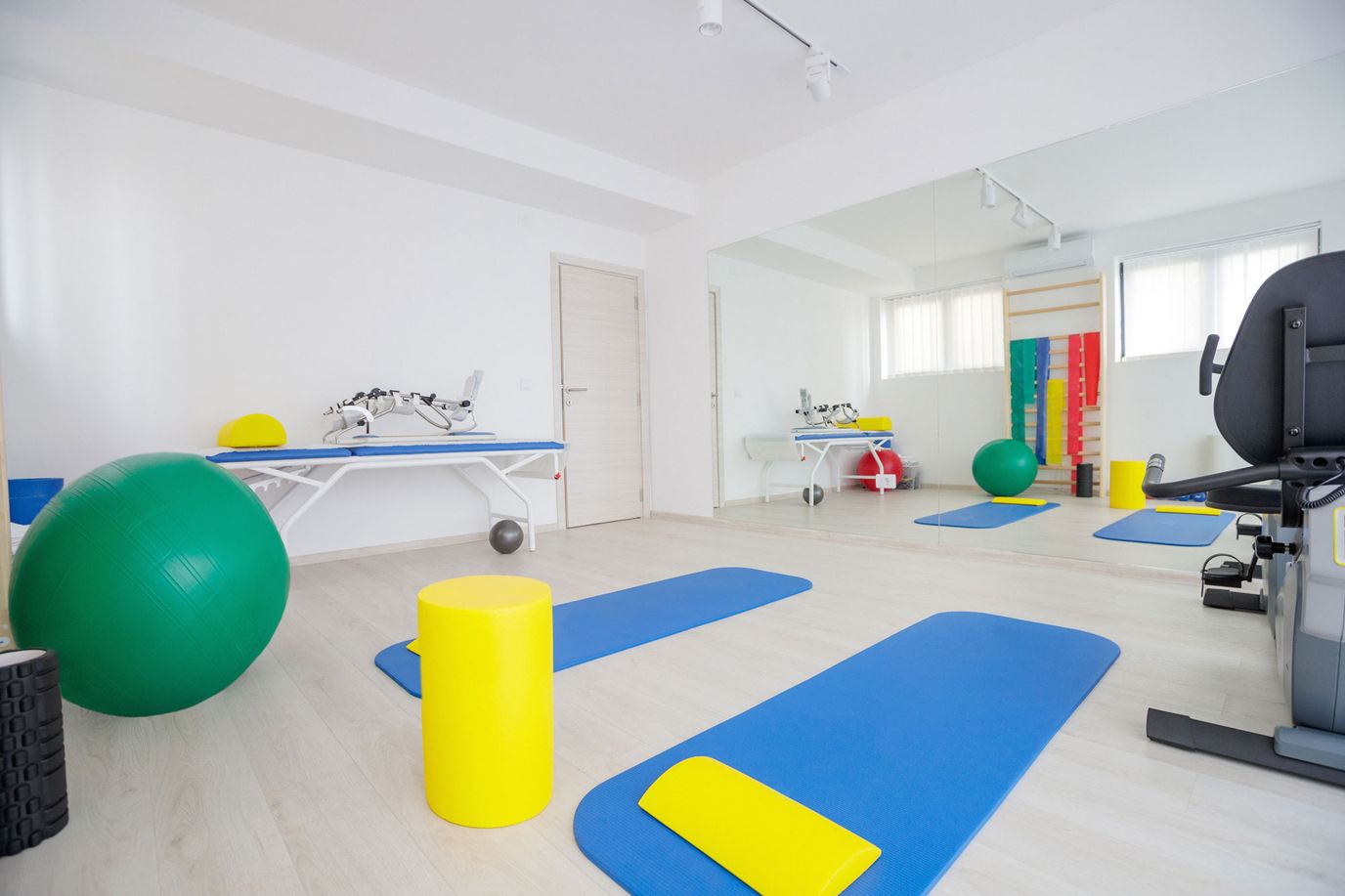 Interior of a rehabilitation exercise room with equipment