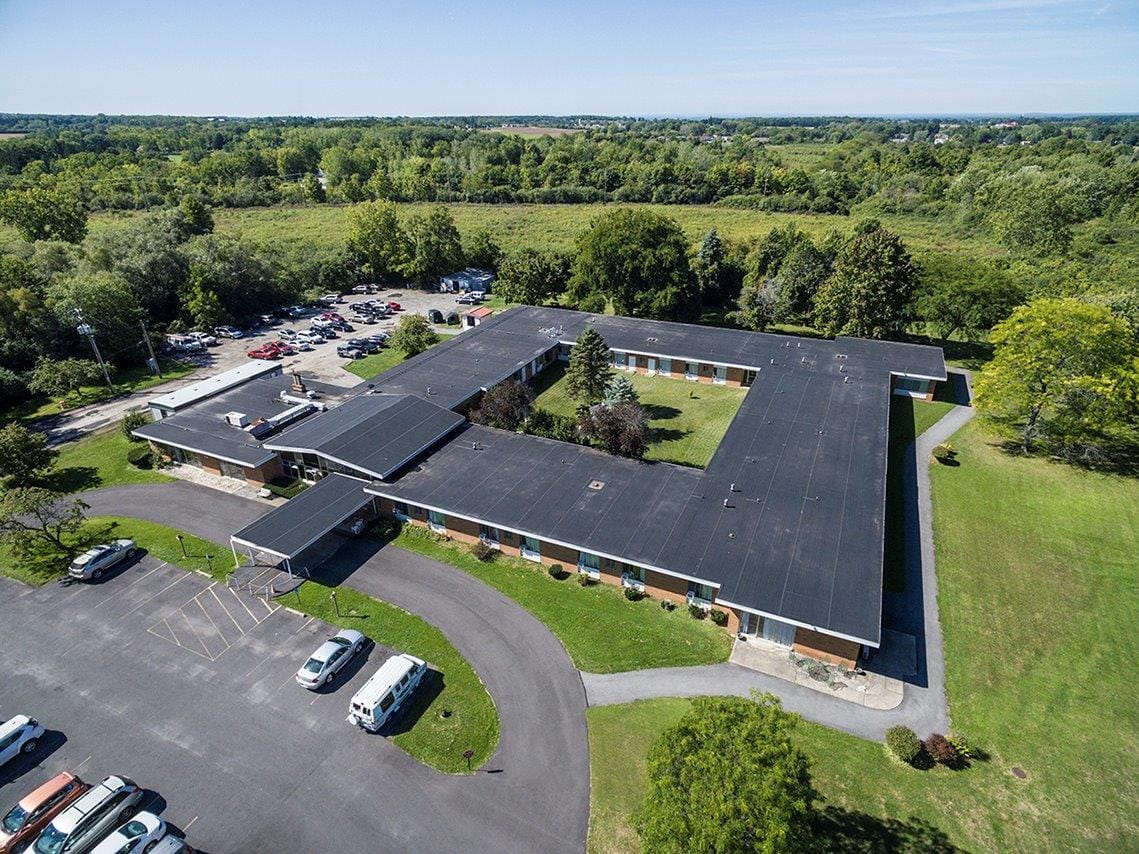 Aerial view of Auburn Rehabilitation & Nursing Center building