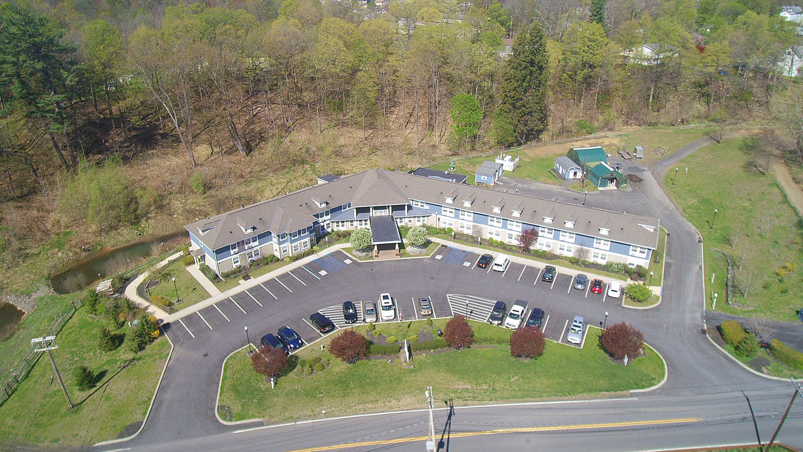 Aerial view of Mountain Valley Manor facility and grounds