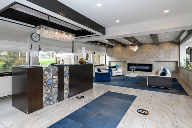 Modern lobby interior with stylish seating and decor