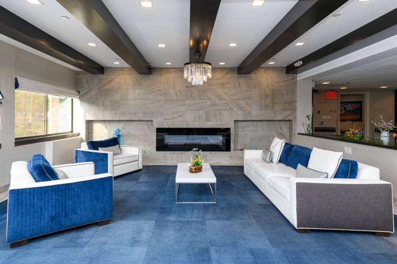 Bright and modern common area with seating