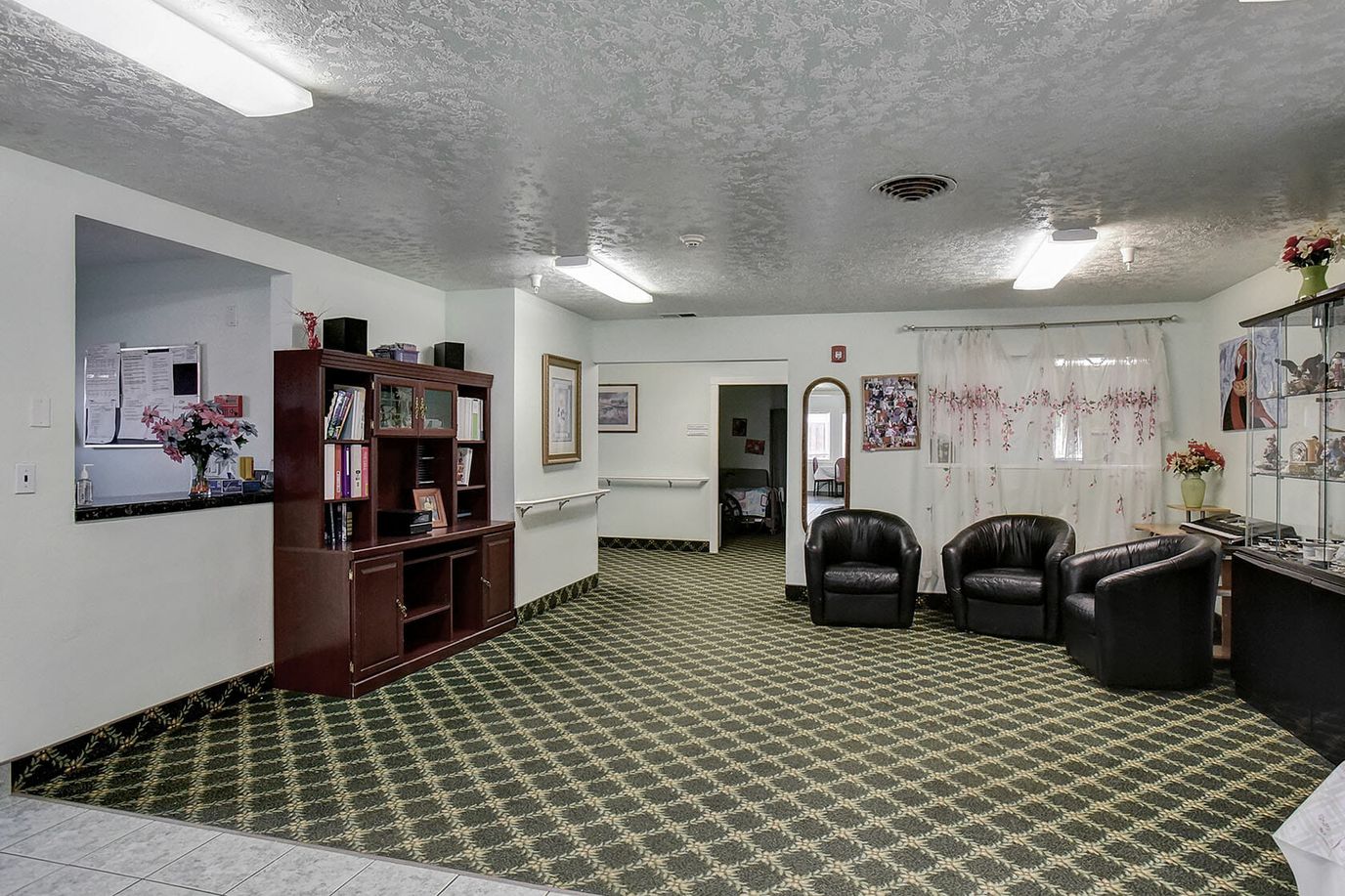 Interior view of a common area with seating