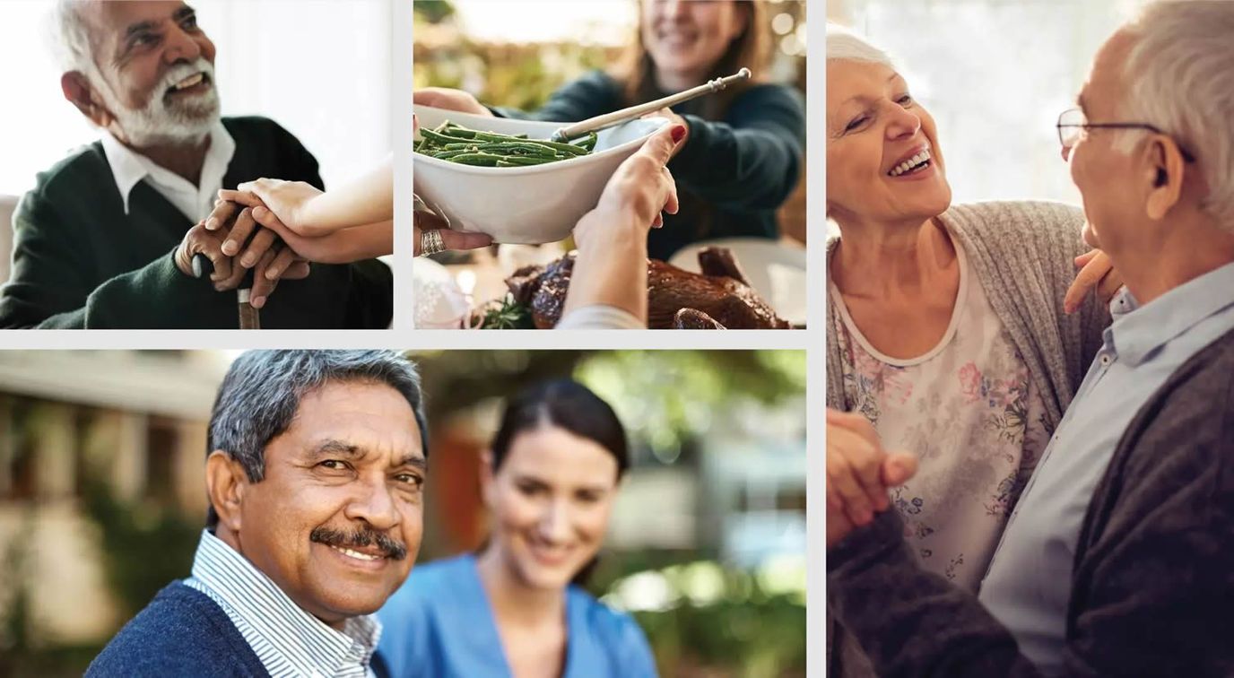 Collage of residents enjoying activities and food