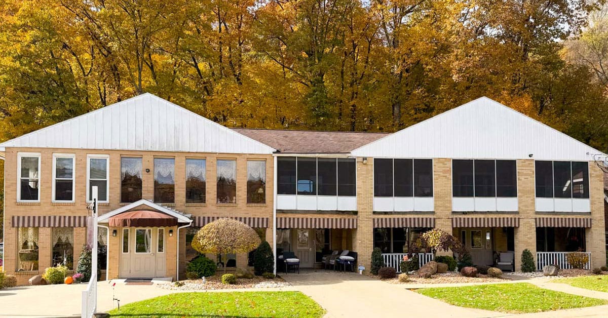 Exterior view of Rivercliff Terrace surrounded by trees