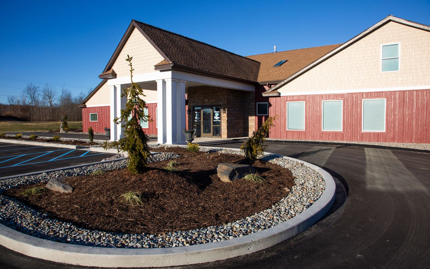 Exterior view of a senior care facility entrance