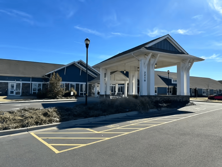 Exterior view of the English Meadows facility entrance