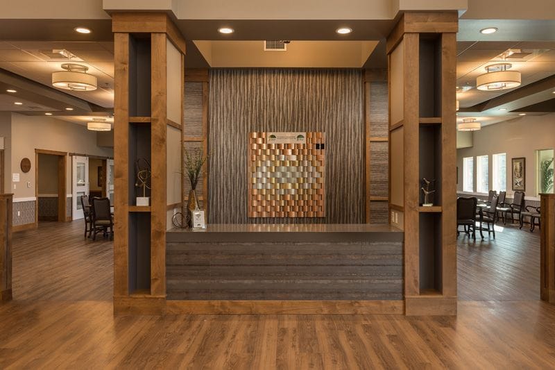 Interior view of a warm and welcoming lobby area