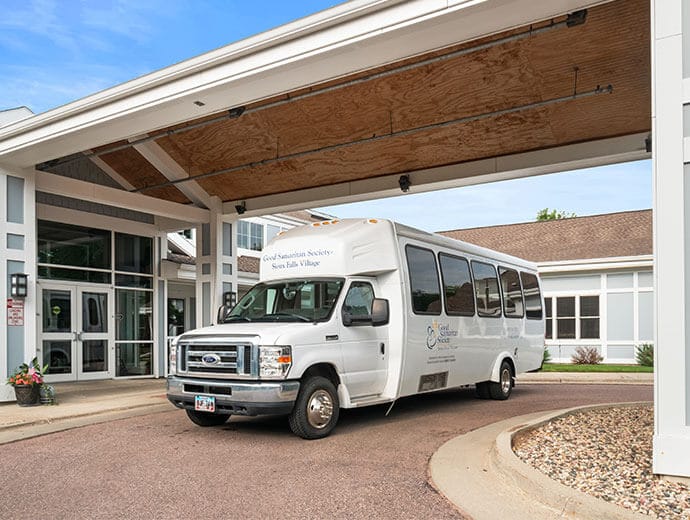 Facility transport vehicle at the entrance