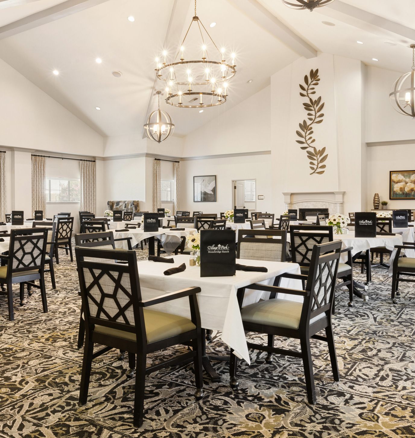 Elegant dining room set up for residents