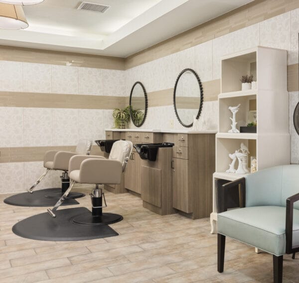 Stylish hair salon area with modern equipment