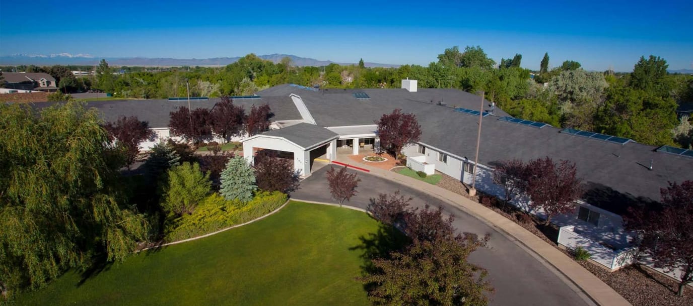 Aerial view of the Apple Tree facility with landscaped grounds