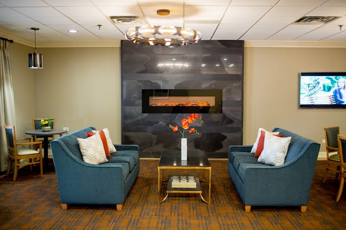 Cozy common area with seating and decorative accents
