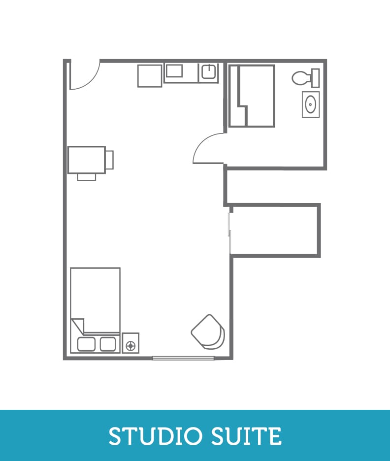 Architectural floor plan of a studio suite