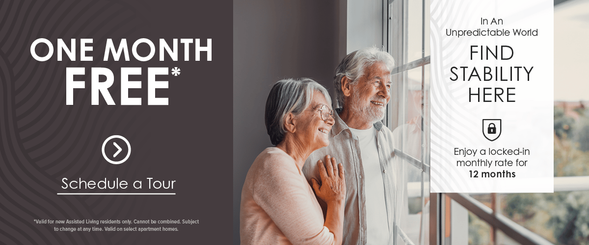 Discovery Village at the West End, assisted living in Richmond, VA — Promotional banner for senior living facility with couple