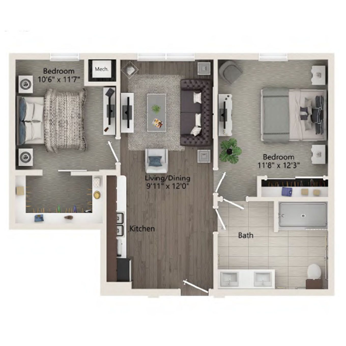 Architectural floor plan layout of the living space