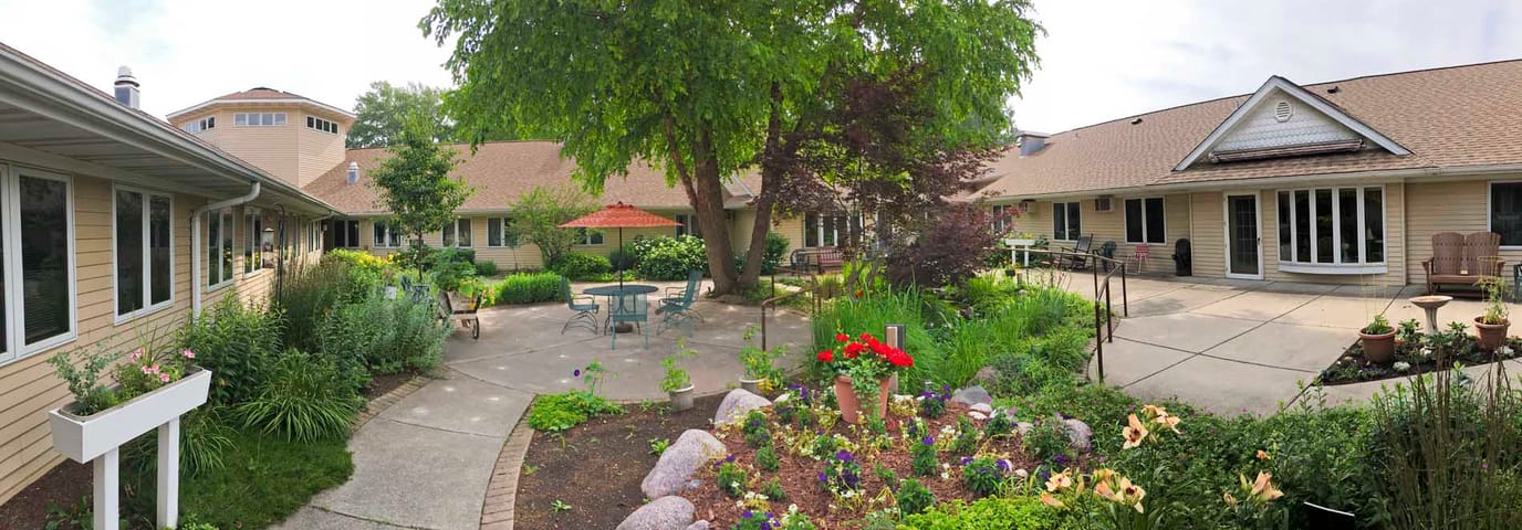 Beautiful garden space with seating and flowers