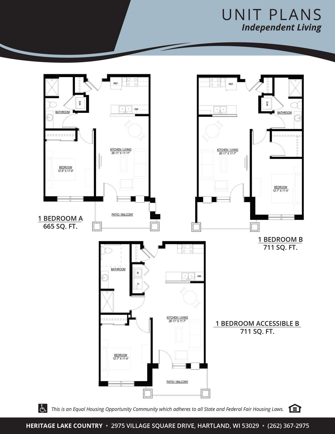 Heritage Lake Country, assisted living in Hartland, WI — Floor plans of independent living units at Heritage Lake Country