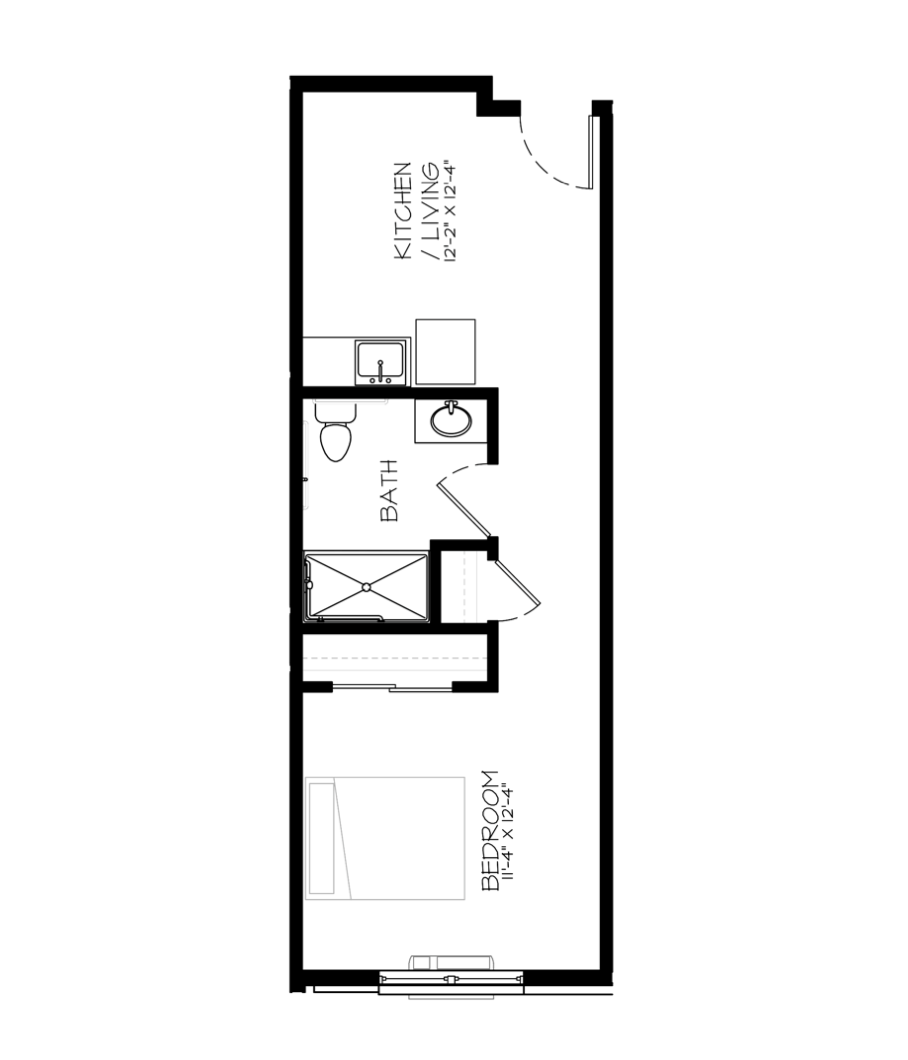 Archwood Senior Living, assisted living in Salem, WI — Floor plan of a one-bedroom senior living unit