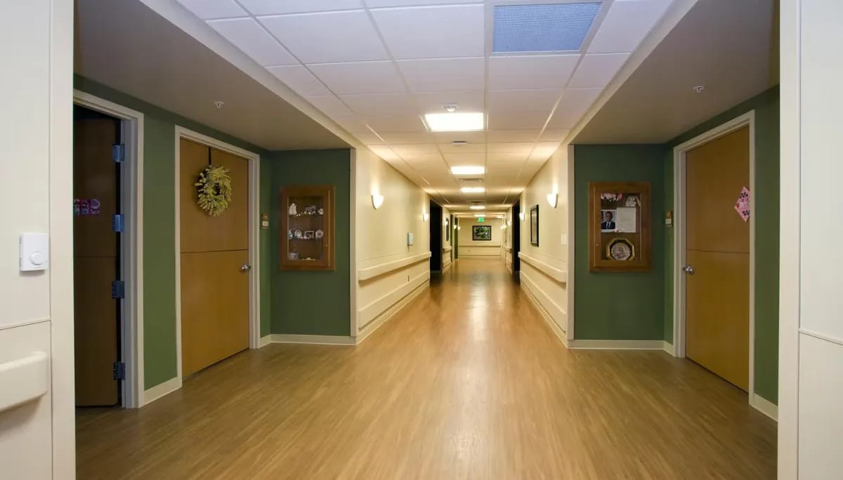 Interior hallway of a senior living facility
