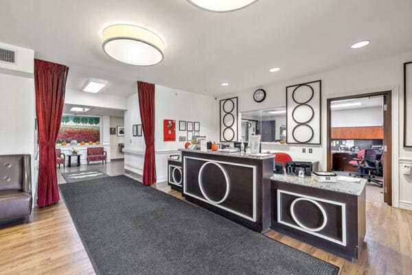 Interior view of the reception area in Maple Manor Rehab Center