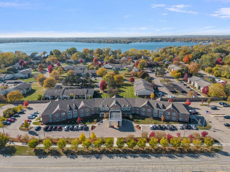 Aerial view of Maple Manor Rehab Center with colorful trees