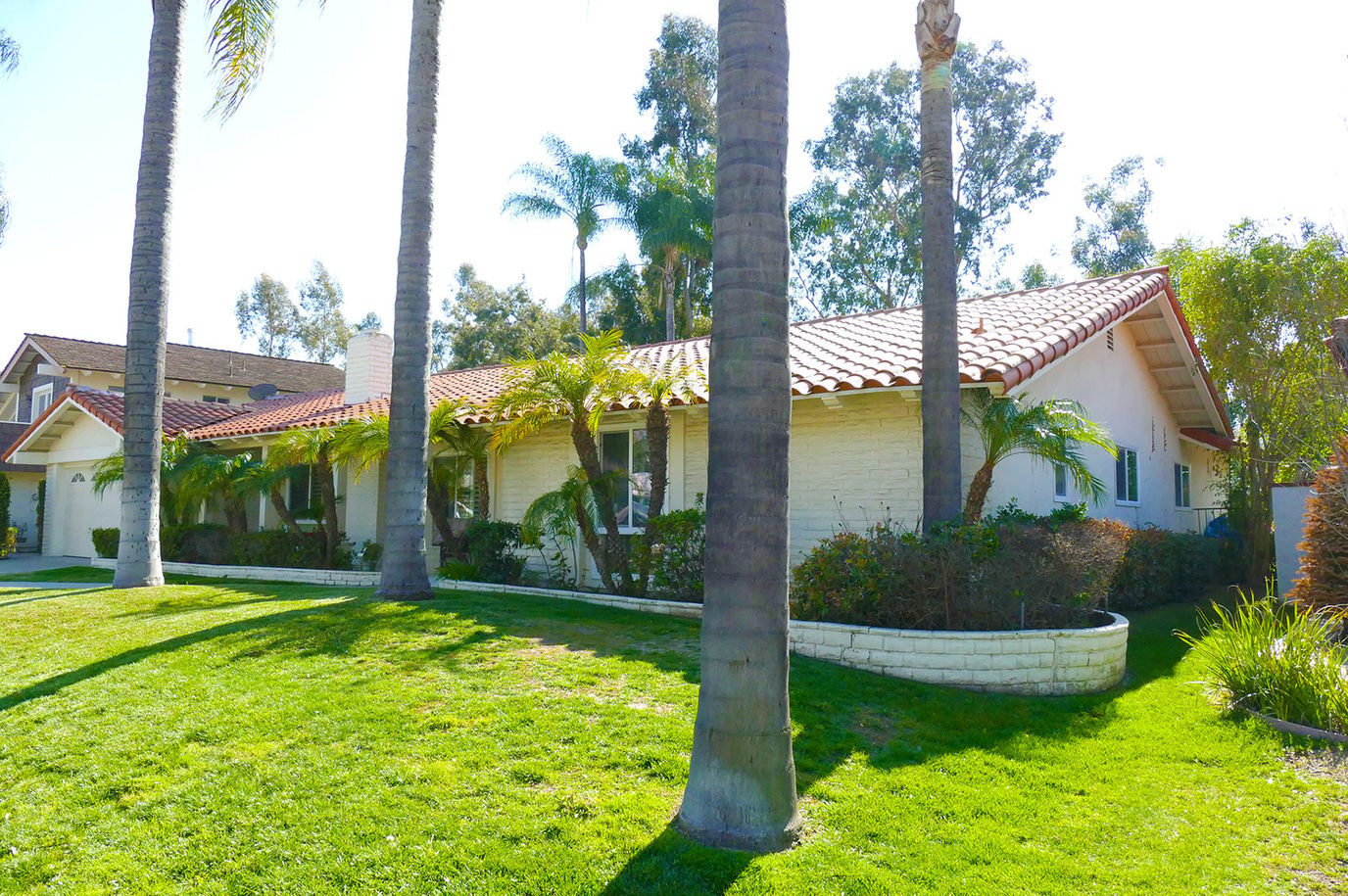 Exterior view of a senior living facility with palm trees