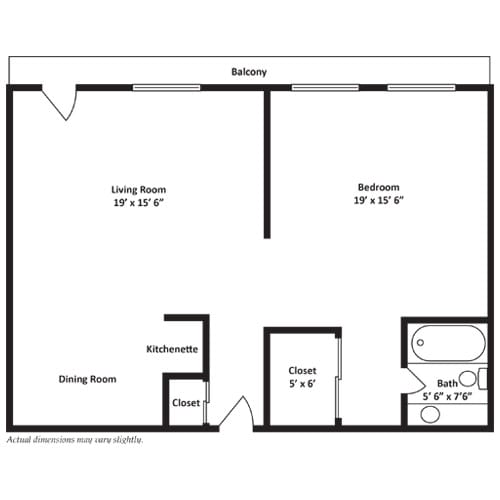 Architectural floor plan of a living unit with dimensions