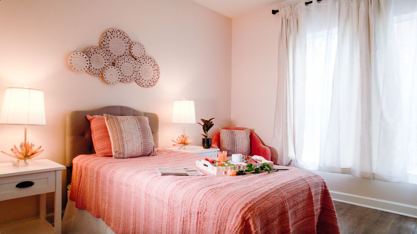 Comfortable bedroom with decorative accents