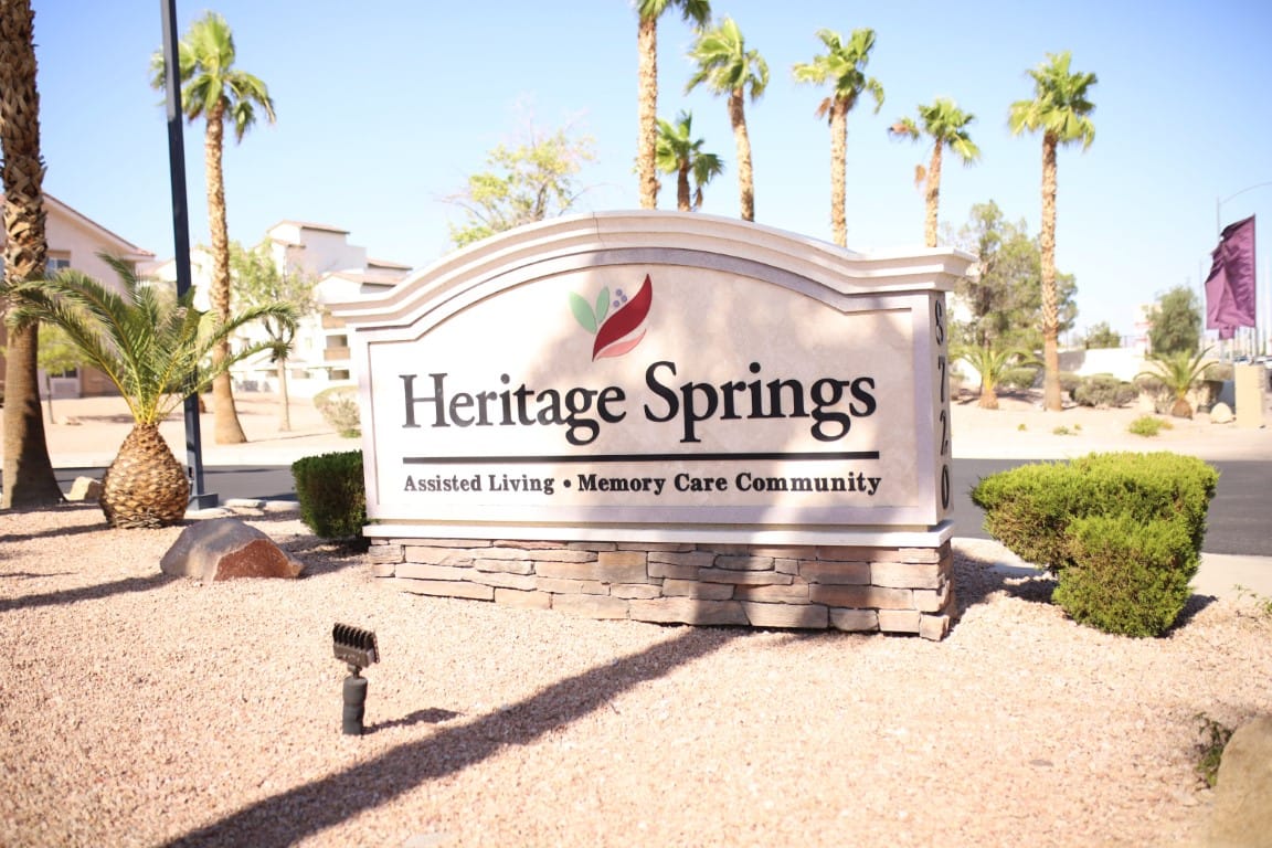 Sign for Heritage Springs assisted living community