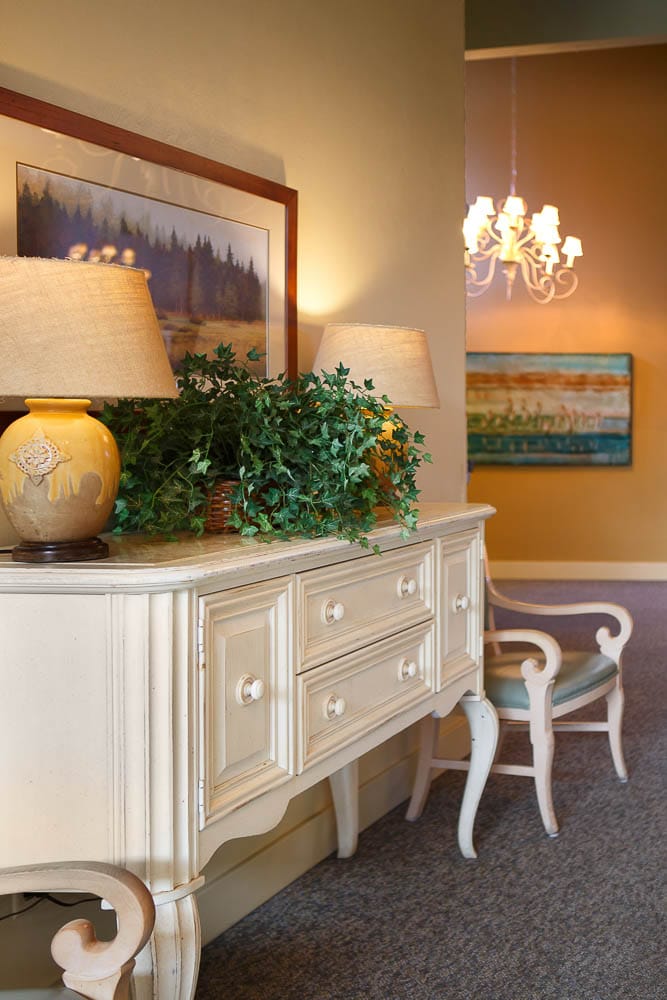 Cozy interior decor with lamps and artwork