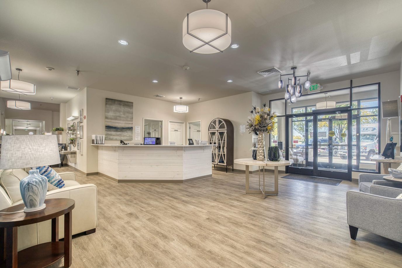 Bright and welcoming reception area with seating and decor