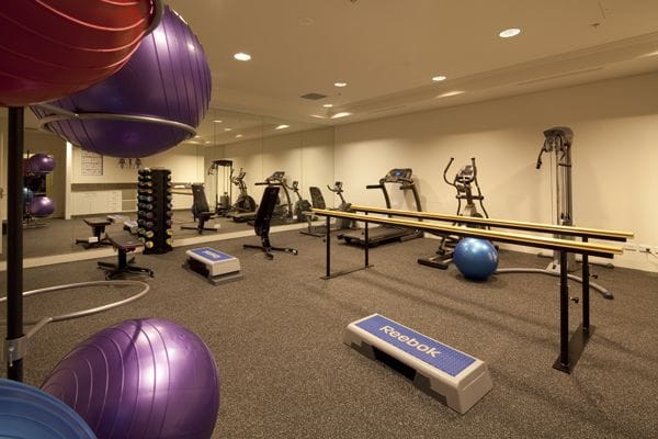 Interior view of a gym with exercise equipment