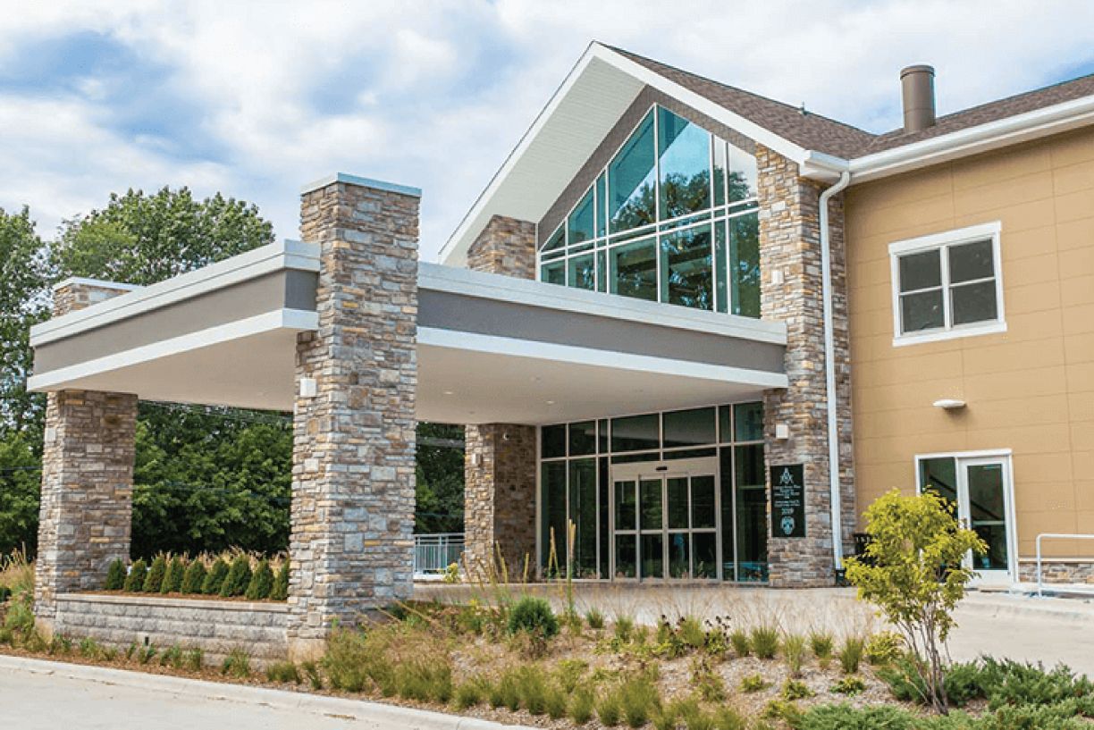 Exterior view of a modern assisted living facility