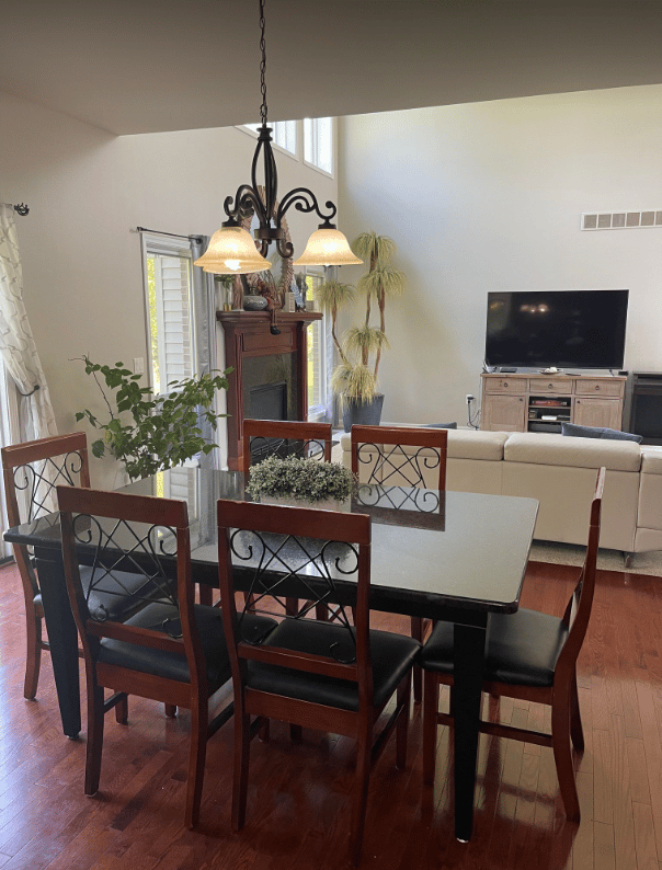 Dining area with table and chairs