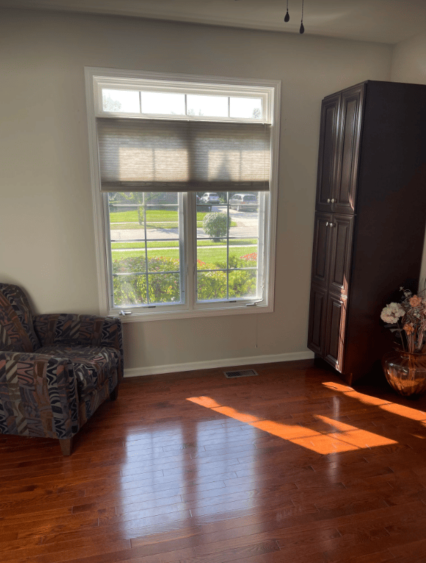 Cozy corner of a room with sunlight.
