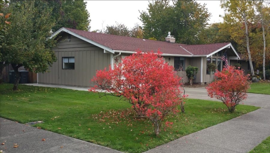 Exterior view of Cardinals Cottage with fall foliage