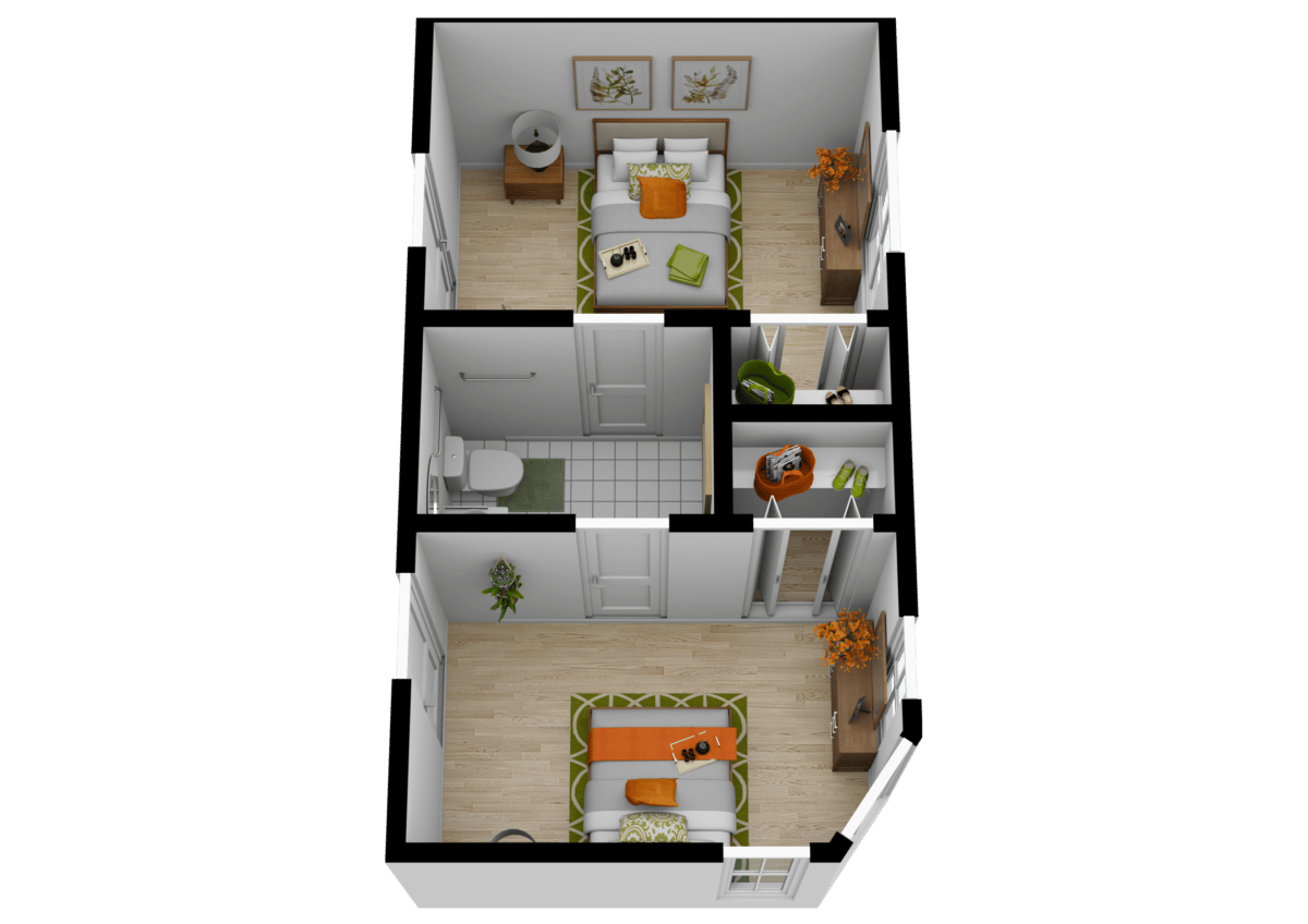 Floor plan of a two-bedroom unit