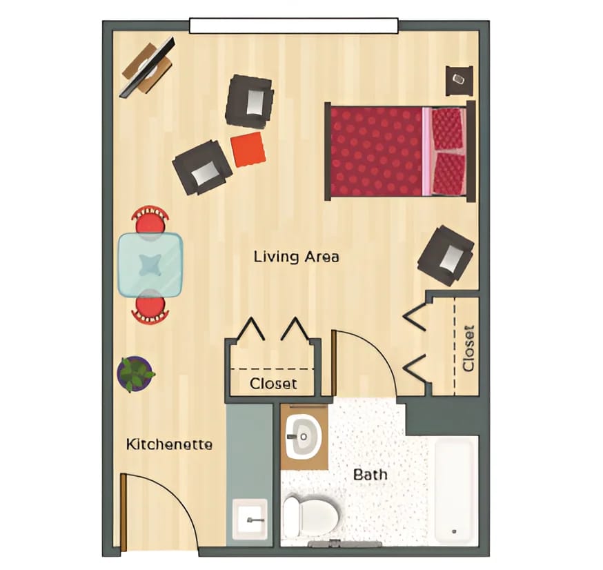 Floor plan of a one-bedroom unit