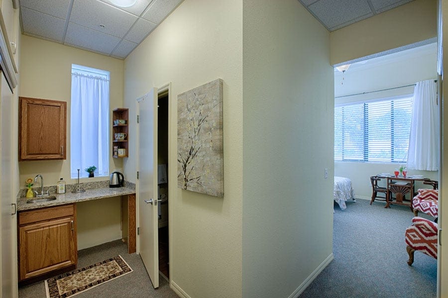 Cozy kitchenette area in a resident room