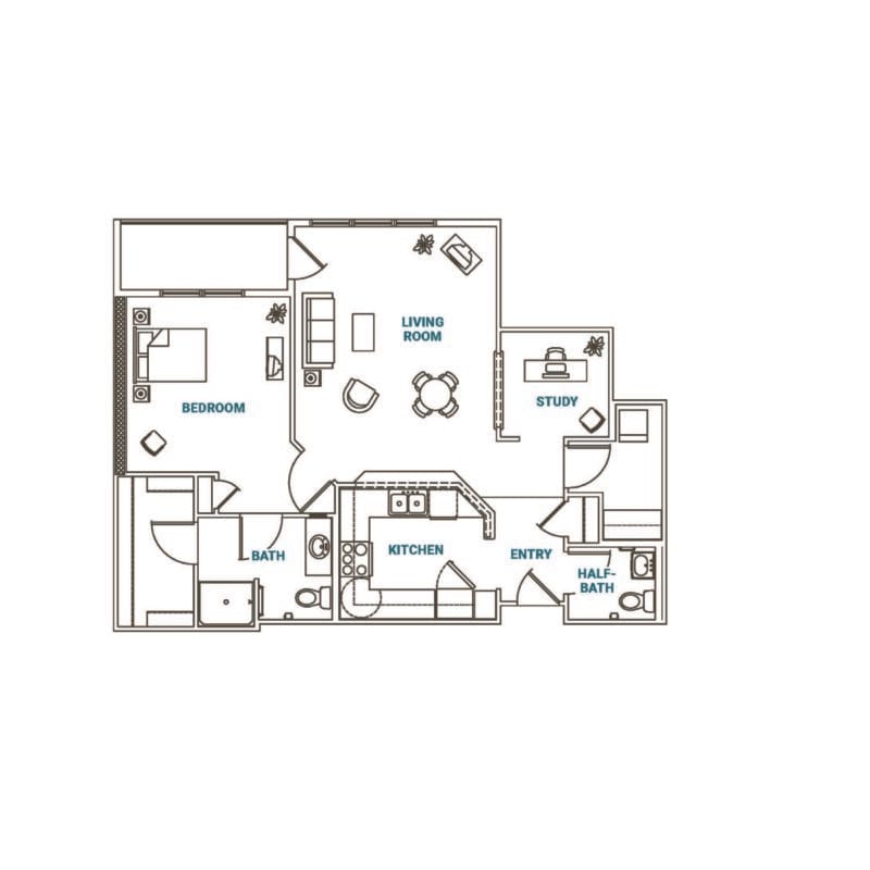 Architectural floor plan of a resident unit