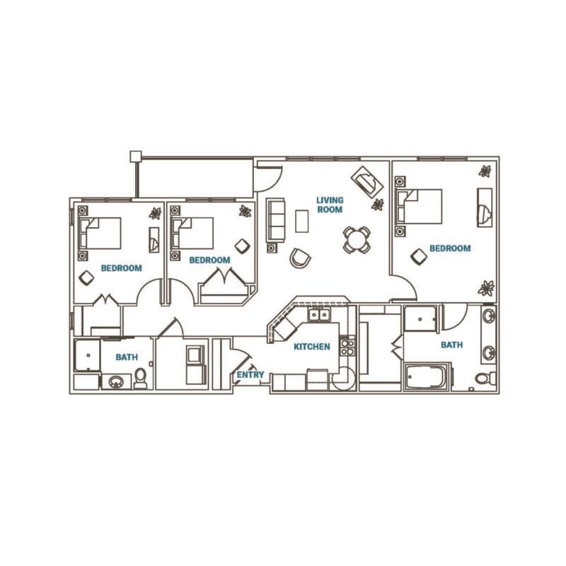 Architectural floor plan of a resident unit layout