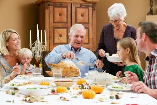 Family gathered around a table for a festive meal