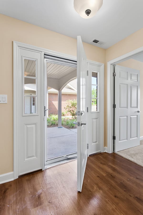 Entrance of a senior living facility with doors open