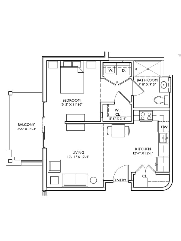 Architectural floor plan of a living unit