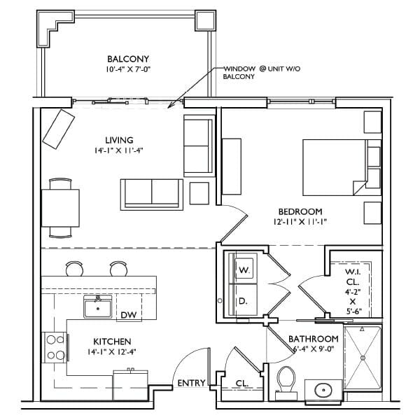 Architectural floor plan of a resident unit