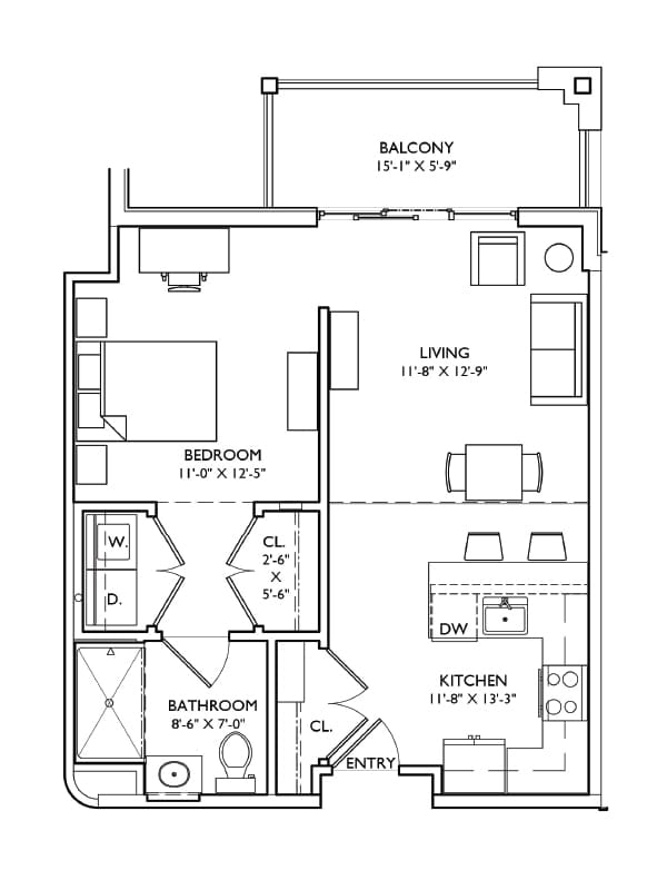 Architectural floor plan of a living unit