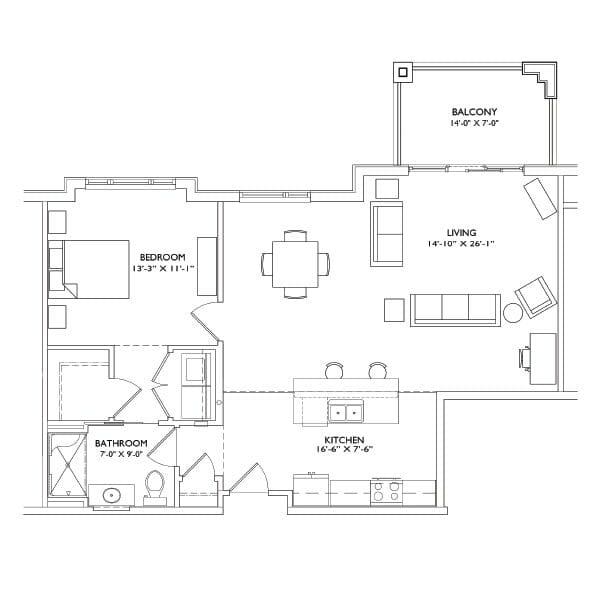 Architectural floor plan of a living space layout