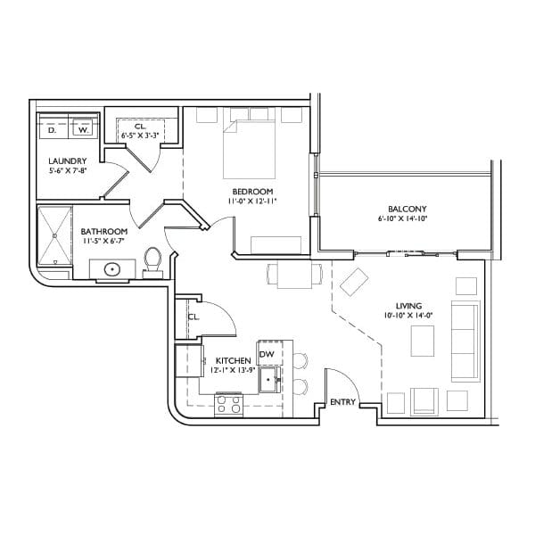 Architectural floor plan layout of a unit