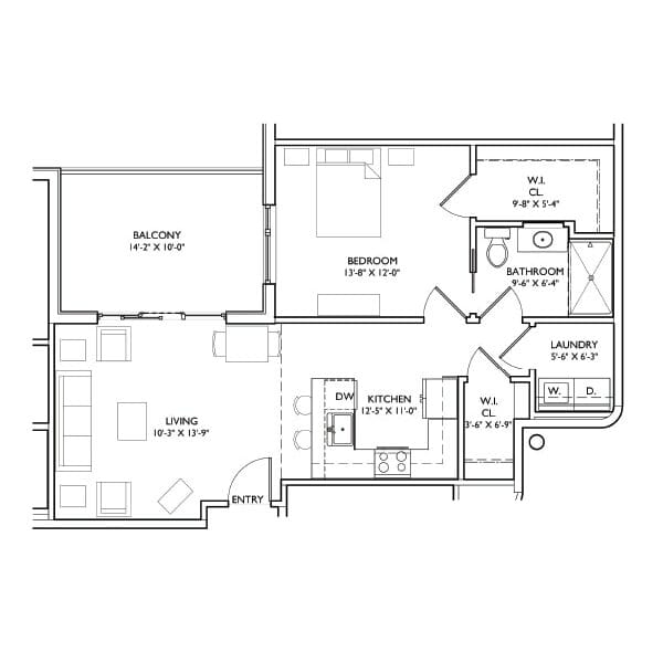 Architectural floor plan of a resident unit