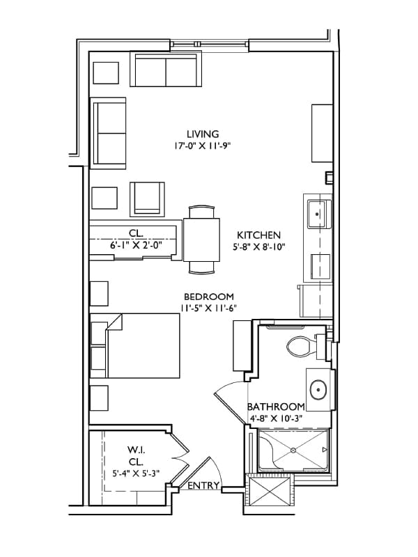 Architectural floor plan of a residential unit
